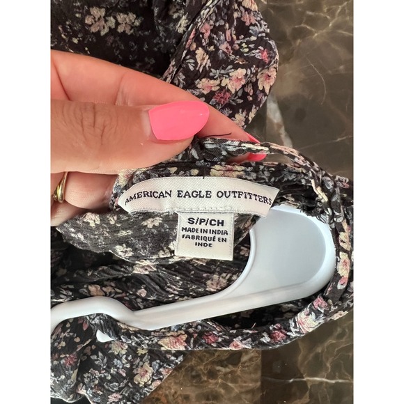 American Eagle Floral Babydoll Tank Top Criss Cross Back Sleeveless S - Picture 3 of 3